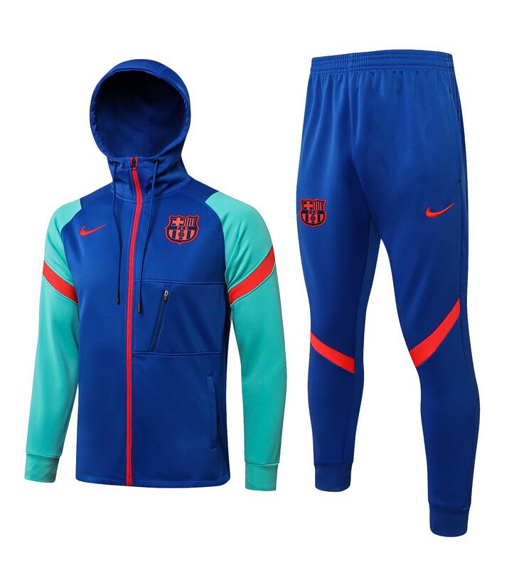 2021/22 Barcelona Blue Green Training Kits Hoodie Jacket with Pants